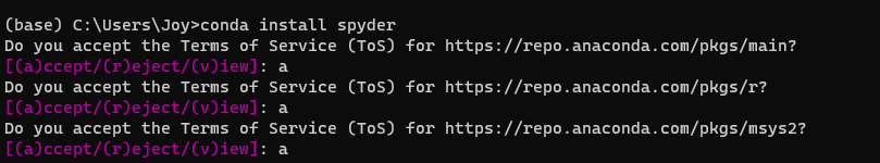 Spyder 成功安裝指令畫面